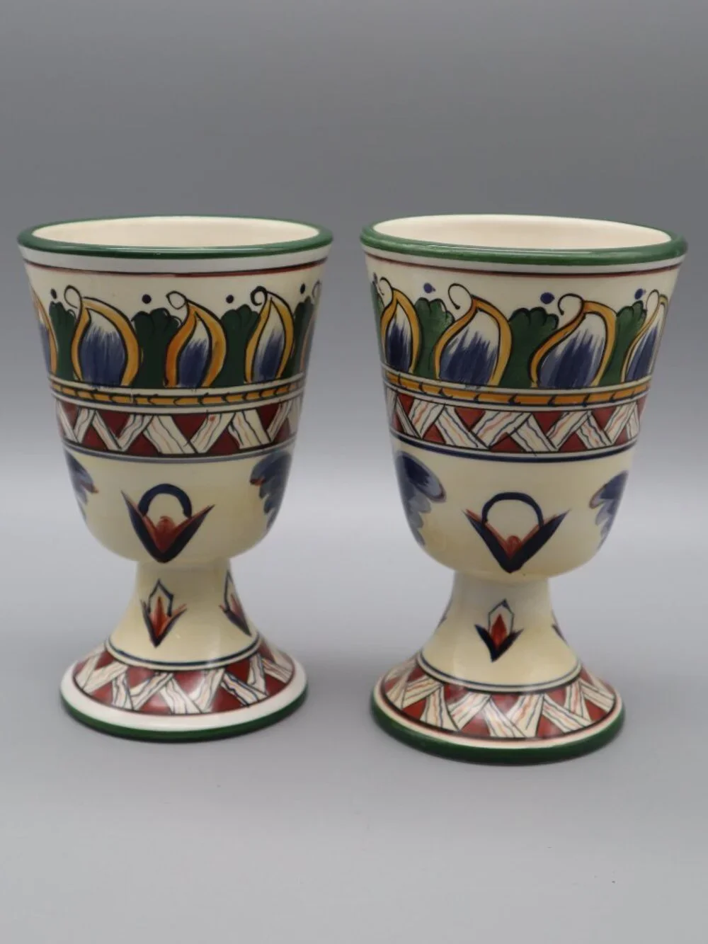 Vtg Tabletops Unlimited Deruta Hand Painted Pottery Water Goblets Wine Glasses